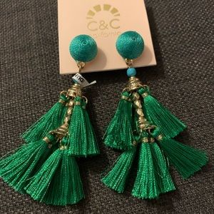 Jade Green/Gold Tassel Earrings NWT